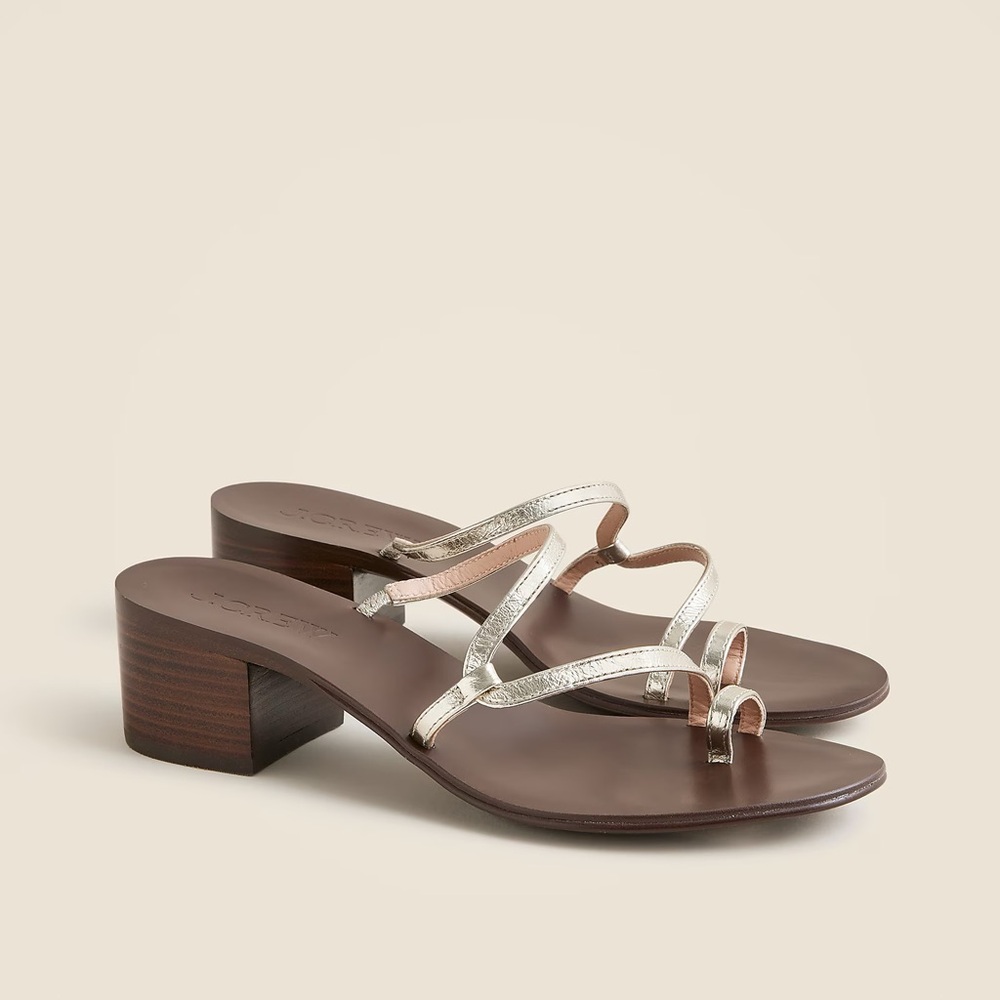 NIB J.crew Toe ring block heel sandals in metallic leather